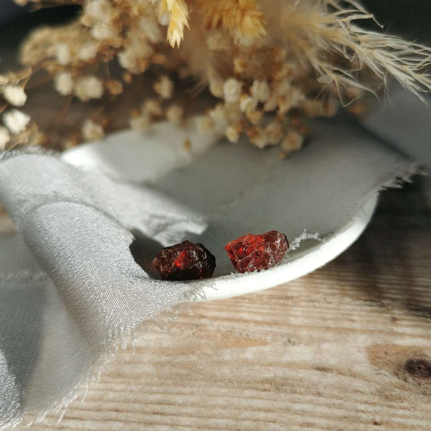 Raw Garnet and Silver stud earrings
