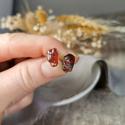 Raw Garnet and Silver stud earrings