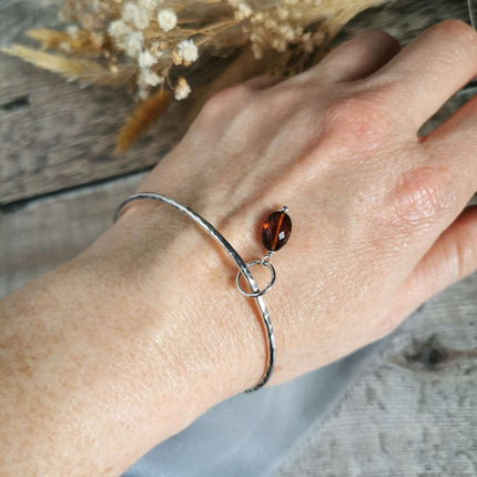 Silver Bangle with Garnet charm