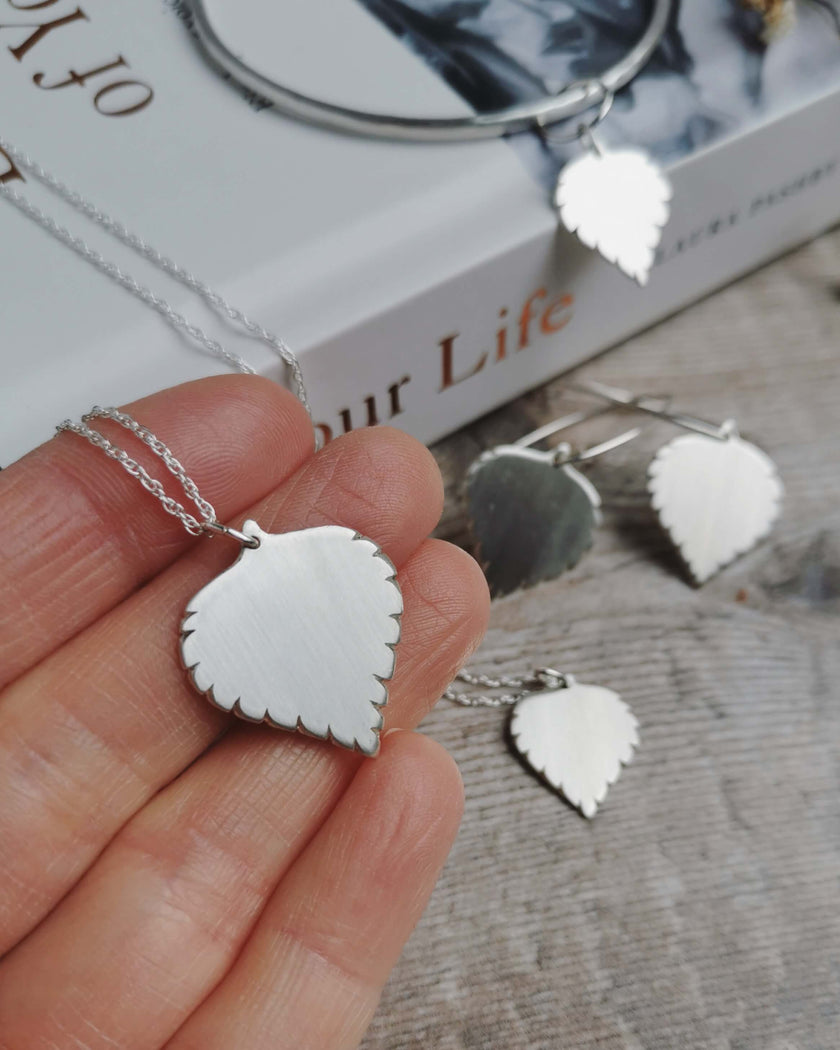 PERSONALISED Silver Birch leaf Necklaces (small & large)