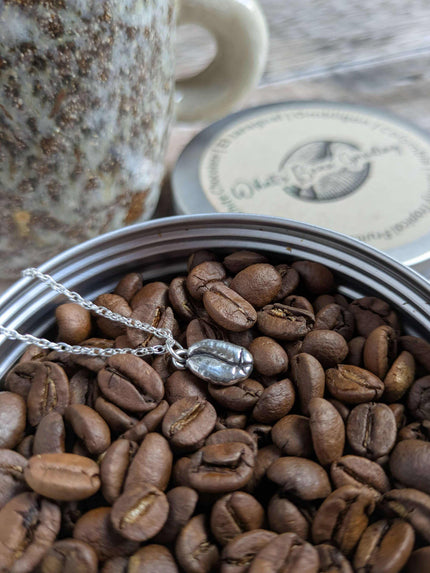 GIFT SET - Silver Coffee Bean Necklace with Tin of Hand-Roasted Specialty Coffee