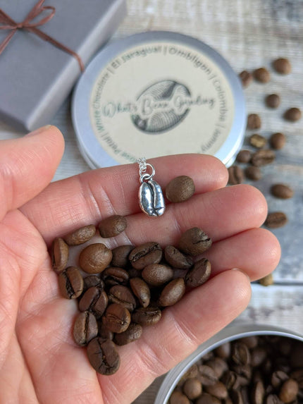 GIFT SET - Silver Coffee Bean Necklace with Tin of Hand-Roasted Specialty Coffee