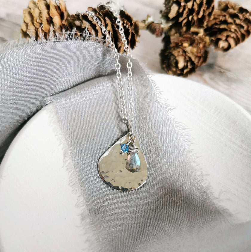 Silver Teardrop pendant with Labradorite charms