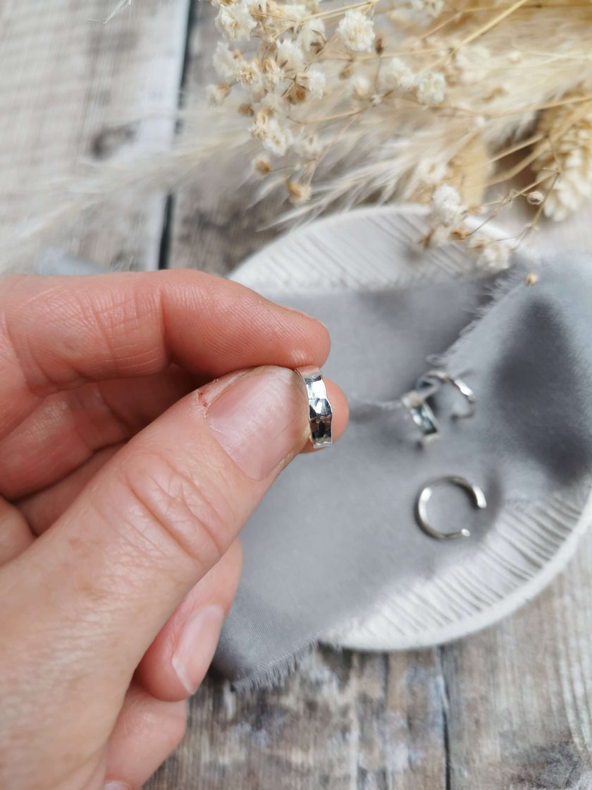 Silver Ear Cuffs - hammered finish - narrow or wide size