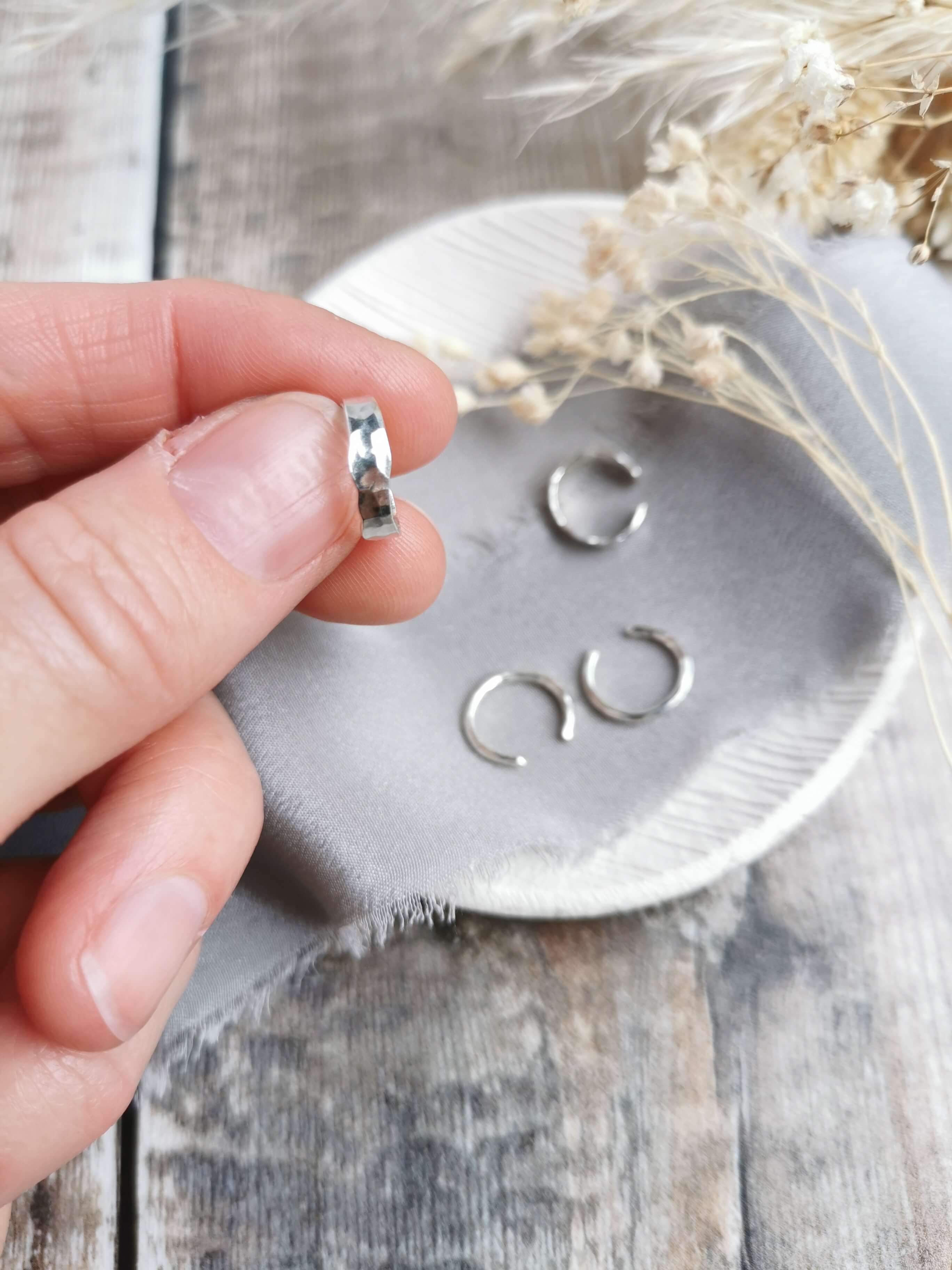 Silver Ear Cuffs - hammered finish - narrow or wide size