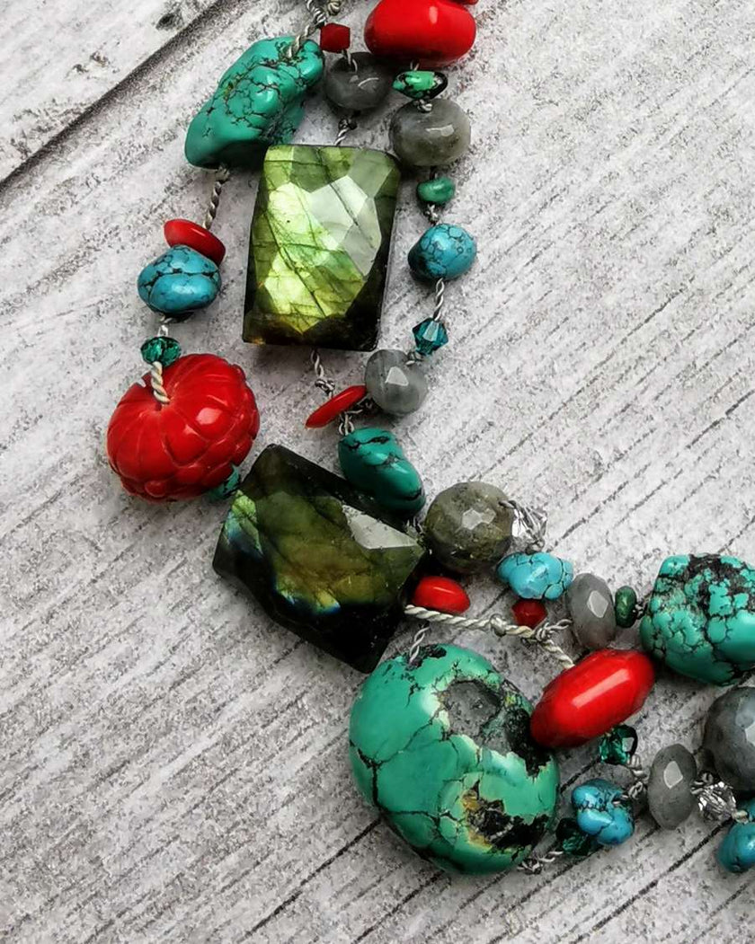 Turquoise, Coral & Labradorite necklace