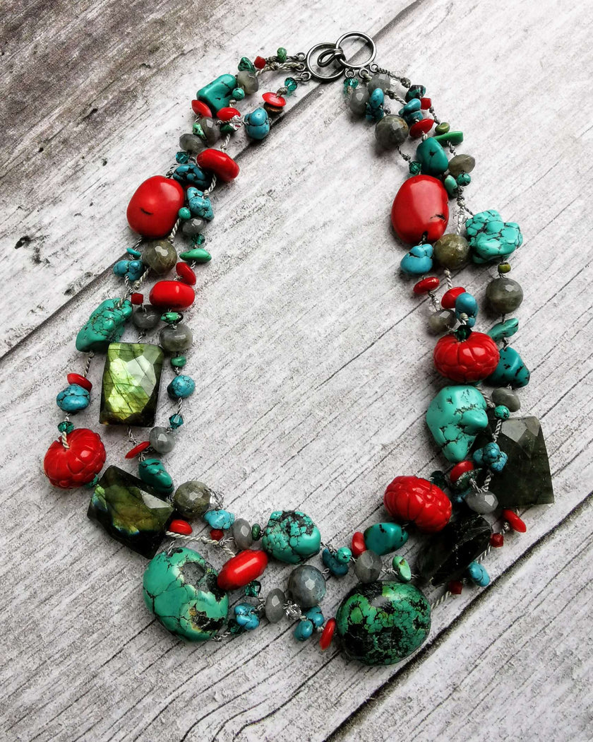 Turquoise, Coral & Labradorite necklace