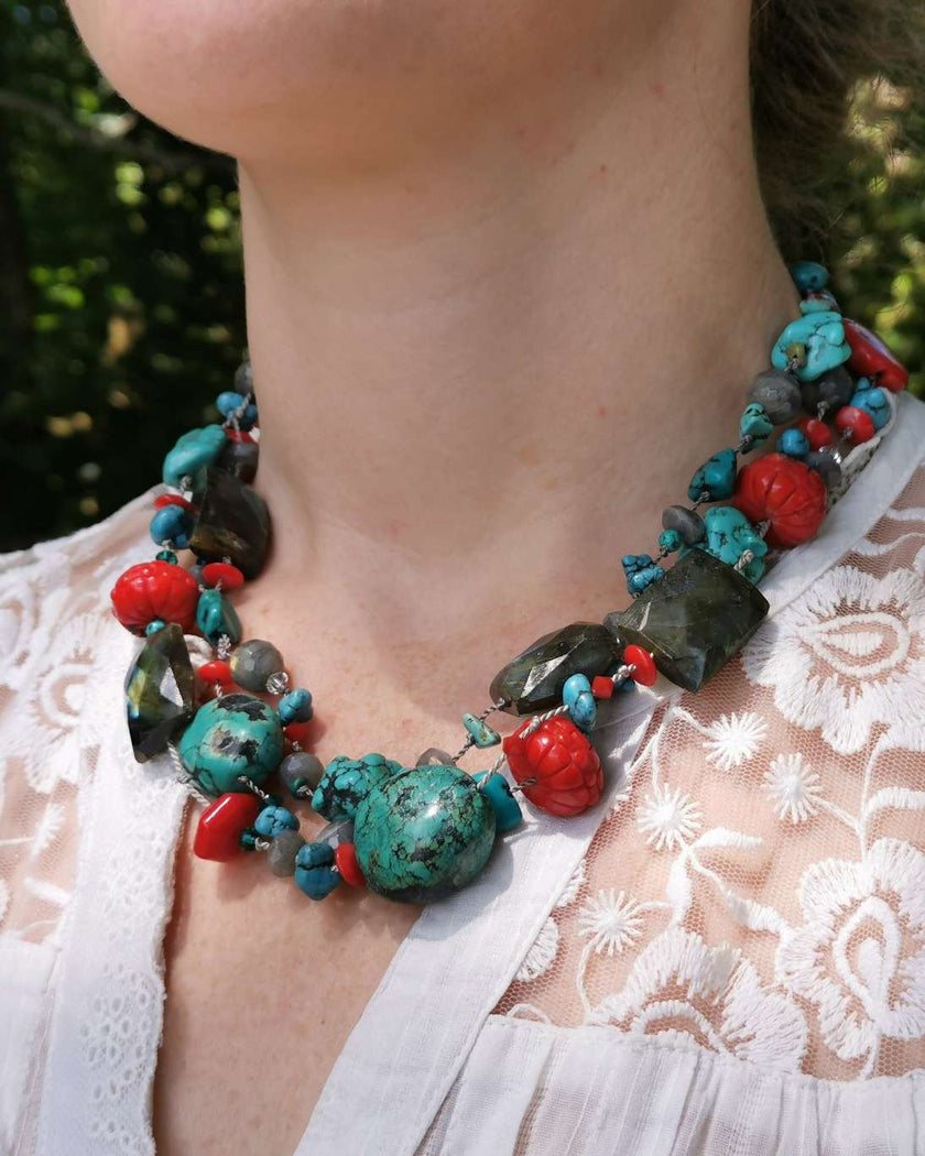 Turquoise, Coral & Labradorite necklace